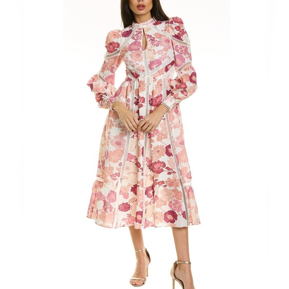 Ted Baker Denissa Lace Tape Cut Out Long Sleeve Floral Midi Dress Size 8